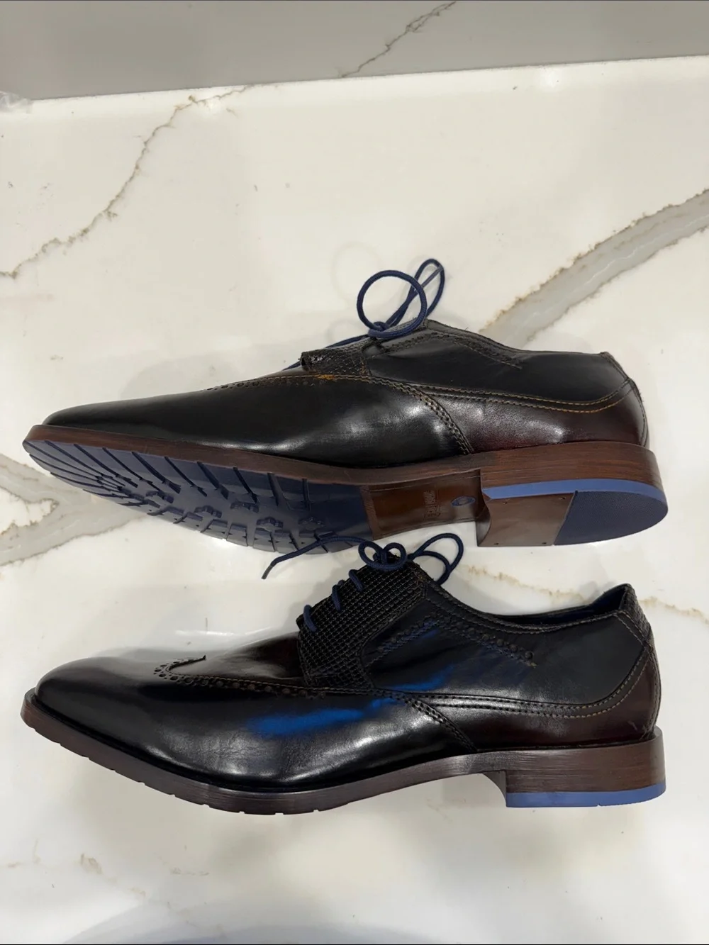 Stacy Adams Kaine Wingtip Dark Brown Leather Oxfords with Navy Laces Brand New